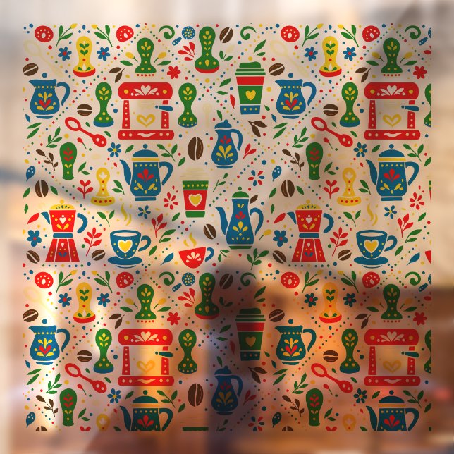 Folk coffee pattern on light background (Sheet 2)