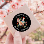 Folk Colourful Farm Fresh Eggs Classic Round Sticker<br><div class="desc">Upgrade your homestead or family farm with this beautiful vintage egg carton sticker featuring a cartoon chicken and flowers illustration on a black background. Customise with your own family name and be sure to check out our store for more items from this collection where you can choose between different colours...</div>