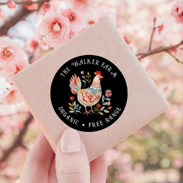 Folk Colourful Farm Fresh Eggs Classic Round Sticker (Creator Uploaded)