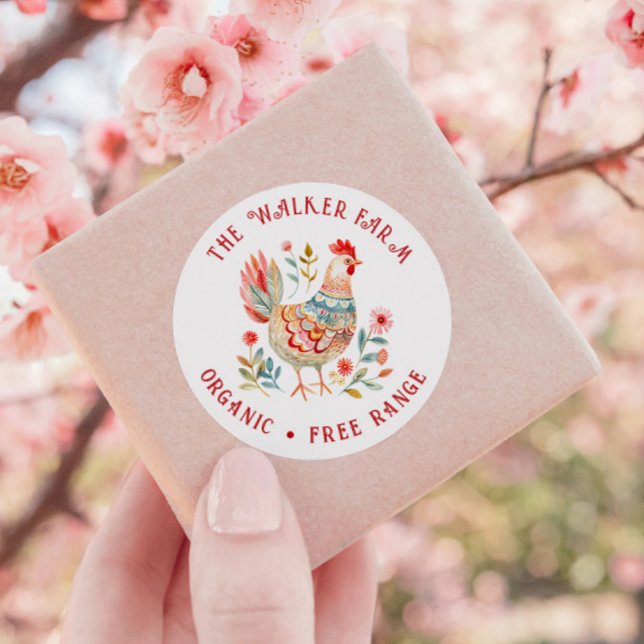 Folk Colourful Farm Fresh Eggs Classic Round Sticker (Creator Uploaded)