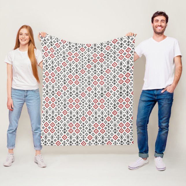 Folk Cross Stitch Seamless Pattern Fleece Blanket (In Situ)