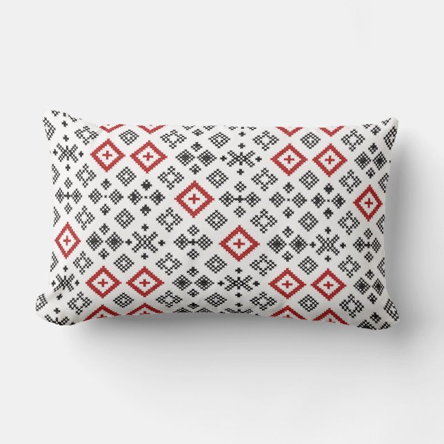 Folk Cross Stitch Seamless Pattern Lumbar Cushion (Front)