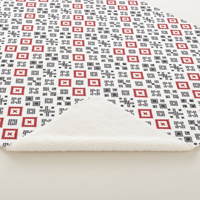 Folk Cross Stitch Seamless Pattern Sherpa Blanket (3/4)