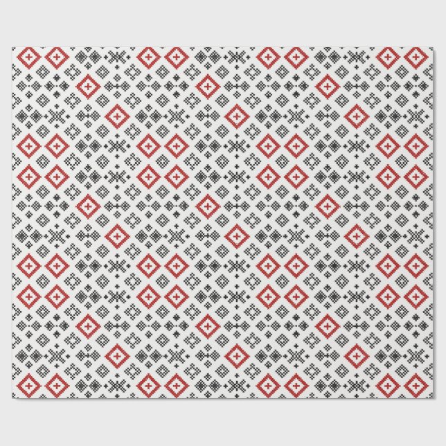 Folk Cross Stitch Seamless Pattern Wrapping Paper (Flat)