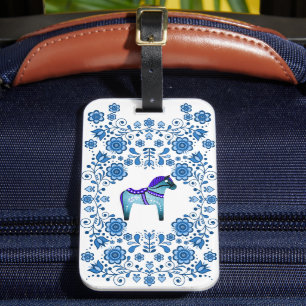 Folk Dala horse floral flower design/white B2 Luggage Tag