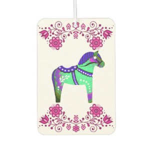 Folk Dala horse floral flower design/white PBG Car Air Freshener