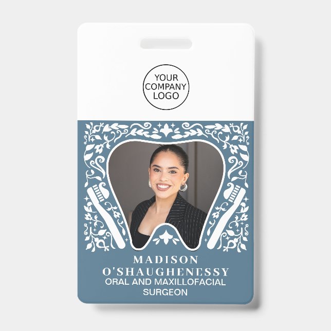 Folk Dentist logo Modern Business Photo ID Badge (Front)