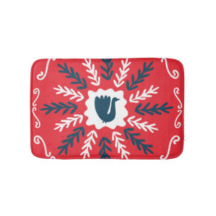 Folk Doodle Art Christmas Tile Bath Mat