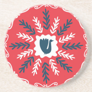 Folk Doodle Art Christmas Tile Coaster