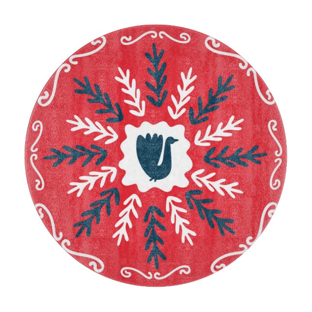 Folk Doodle Art Christmas Tile Cutting Board (Front)