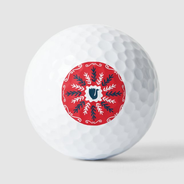 Folk Doodle Art Christmas Tile Golf Balls (Front)