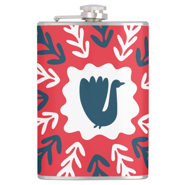 Folk Doodle Art Christmas Tile Hip Flask (Front)