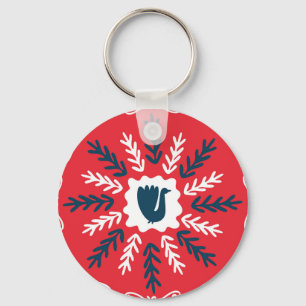 Folk Doodle Art Christmas Tile Key Ring