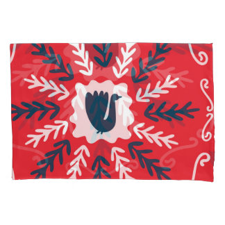Folk Doodle Art Christmas Tile Pillowcase