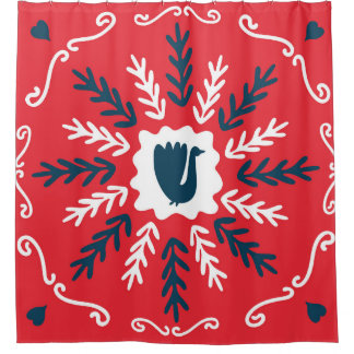 Folk Doodle Art Christmas Tile Shower Curtain