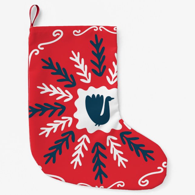 Folk Doodle Art Christmas Tile Small Christmas Stocking (Front)