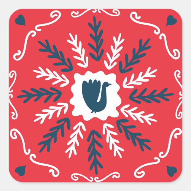 Folk Doodle Art Christmas Tile Square Sticker (Front)