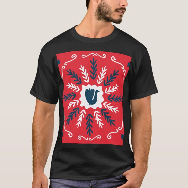 Folk Doodle Art Christmas Tile T-Shirt (Front)