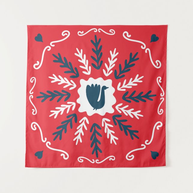 Folk Doodle Art Christmas Tile Tapestry (Front)