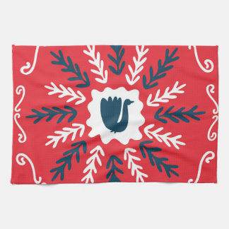 Folk Doodle Art Christmas Tile Tea Towel