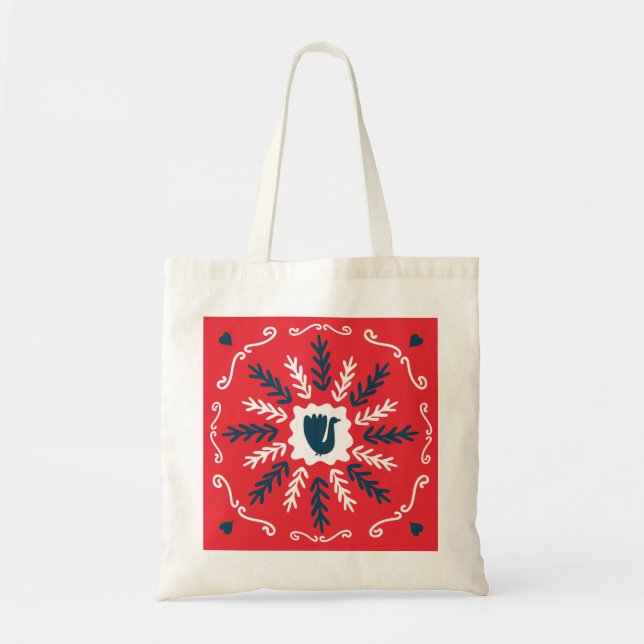 Folk Doodle Art Christmas Tile Tote Bag (Front)