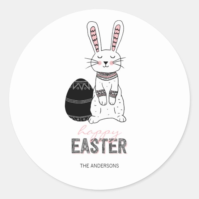 Folk Easter Bunny Rabbit Sticker (Front)