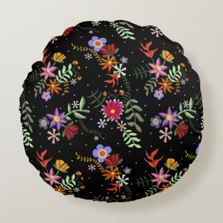 Folk embroidering round cushion