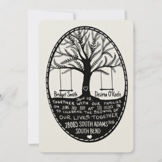 Folk Embroidery Style Drawn Wedding Invitation