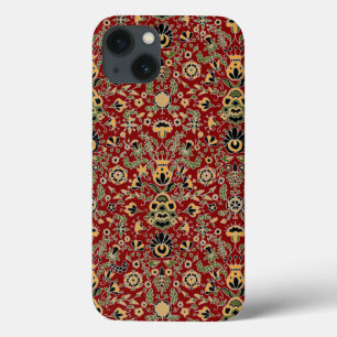 Folk Embroidery Yellow, Green, Black on Deep Red iPhone 13 Case