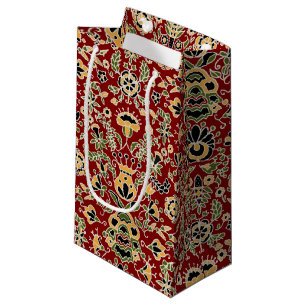 Folk Embroidery Yellow, Green, Black on Deep Red Small Gift Bag