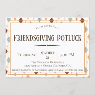 Folk Fall Leaves Friendsgiving Potluck Invitation