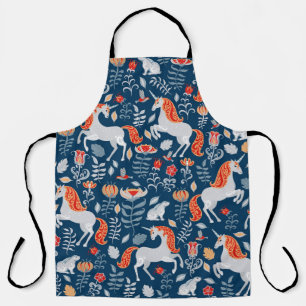 Folk Fantasy: Unicorns, Rabbits, Birds Apron