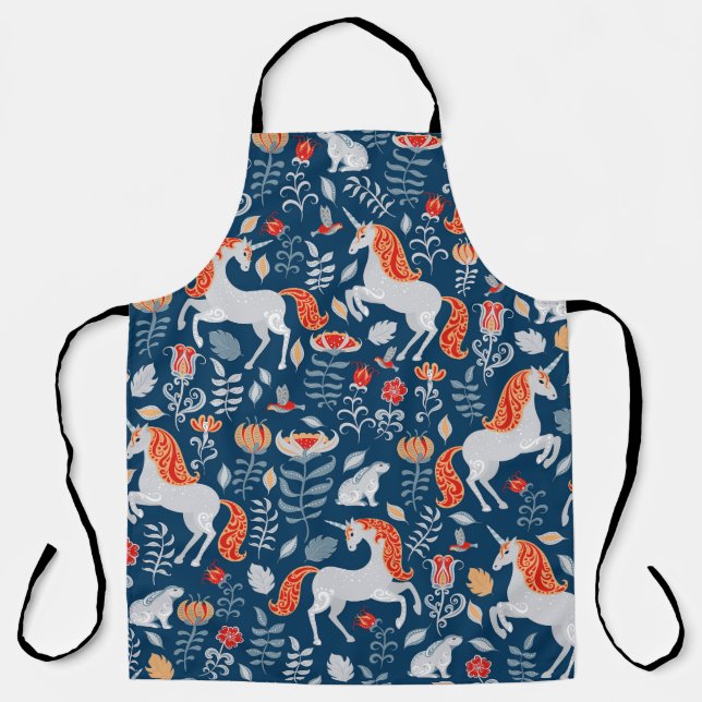Folk Fantasy: Unicorns, Rabbits, Birds Apron (Front)