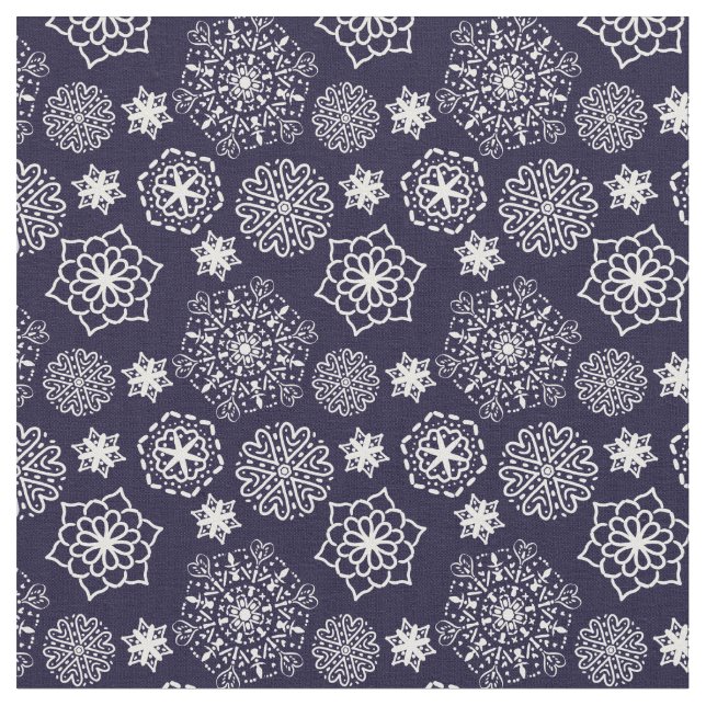 Folk floral blue II pattern Fabric (Close Up)