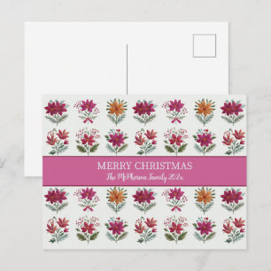 Folk Floral Christmas  Holiday Postcard