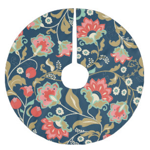 Folk Floral Colourful: Hand Drawn Seamless Brushed Polyester Tree Skirt