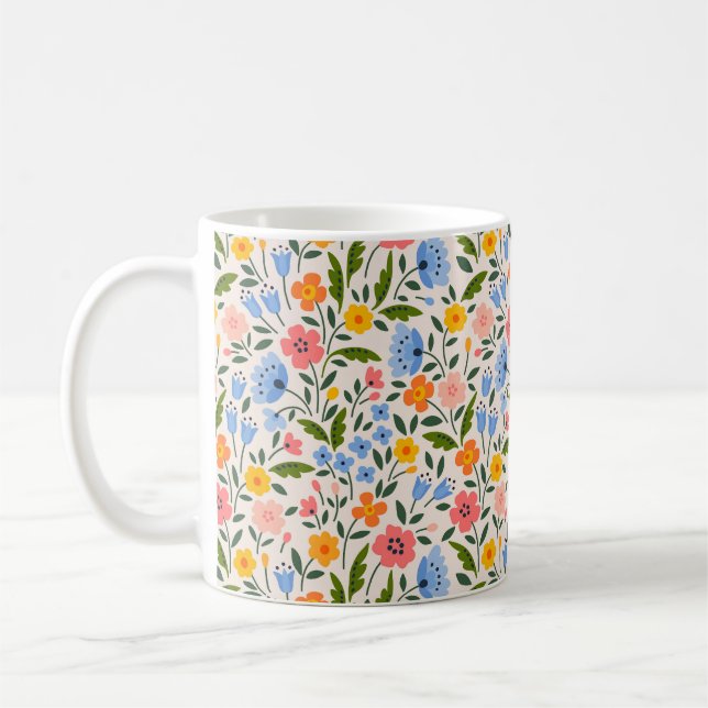 Folk Floral: Colourful Small Patterns Coffee Mug (Left)