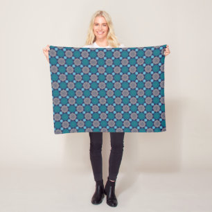 Folk Floral Damask Denim Blue Fleece Blanket