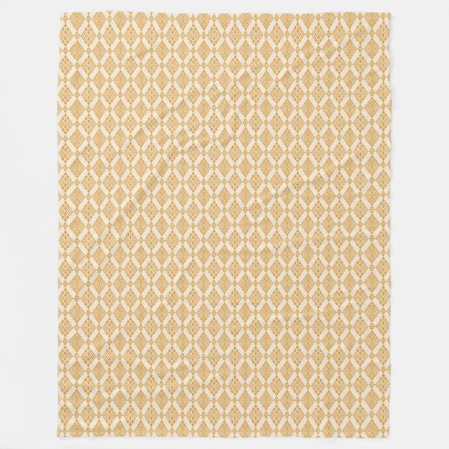 Folk Floral Fleece Blanket – Golden Tile Pattern (Front)