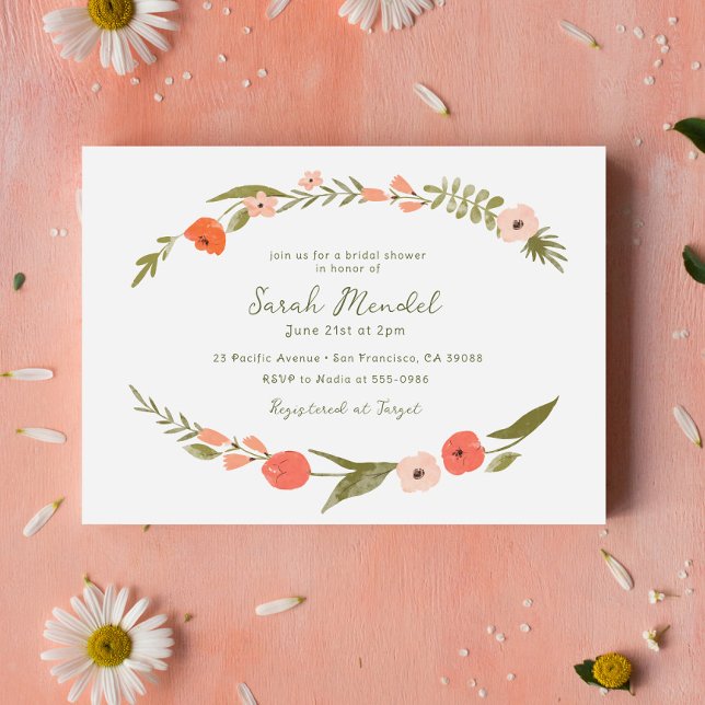 Folk Floral Handwritten Pink Green Bridal Shower Invitation (Creator Uploaded)