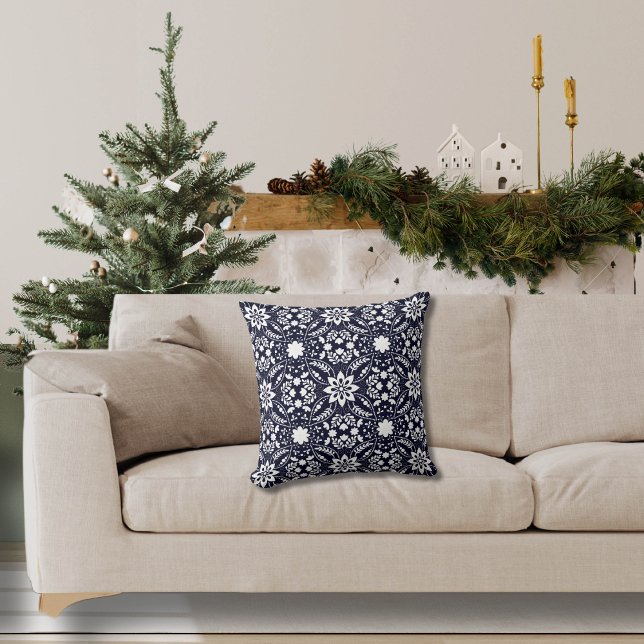 Folk Floral Navy and White Pattern Cushion (Creator Uploaded)