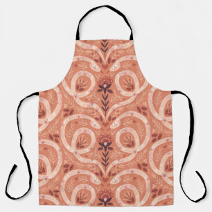Folk floral snake symmetrical heart seamless patte apron