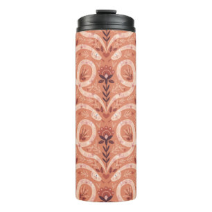 Folk floral snake symmetrical heart seamless patte thermal tumbler