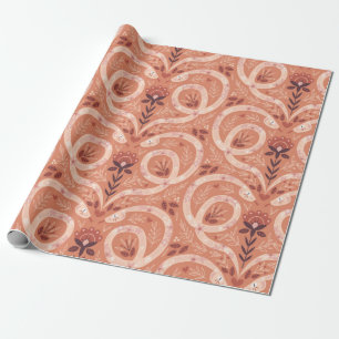 Folk floral snake symmetrical heart seamless patte wrapping paper