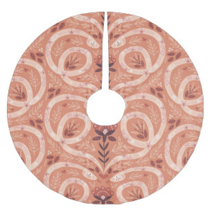 Folk Floral Snake: Symmetrical Vintage Brushed Polyester Tree Skirt