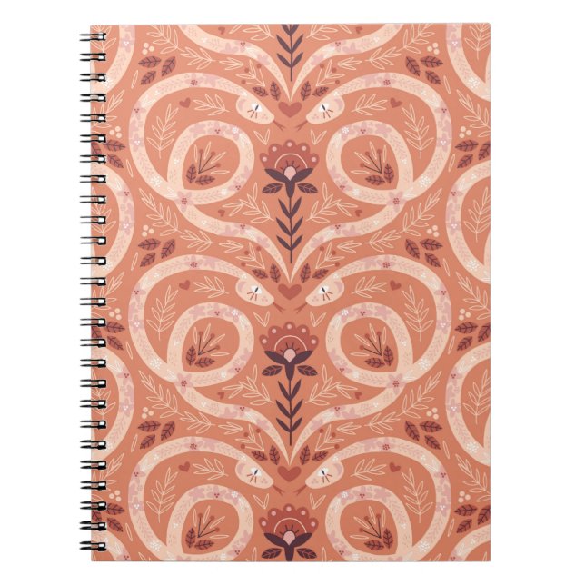 Folk Floral Snake: Symmetrical Vintage Notebook (Front)