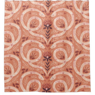 Folk Floral Snake: Symmetrical Vintage Shower Curtain