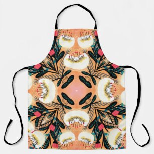 Folk floral symmetric seamless pattern hand painte apron