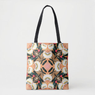 Folk floral symmetric seamless pattern hand painte tote bag