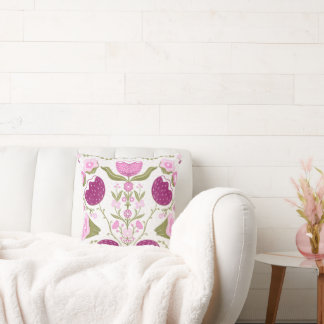 Folk Floral Throw – Pink & Burgundy Botanic. Cushion